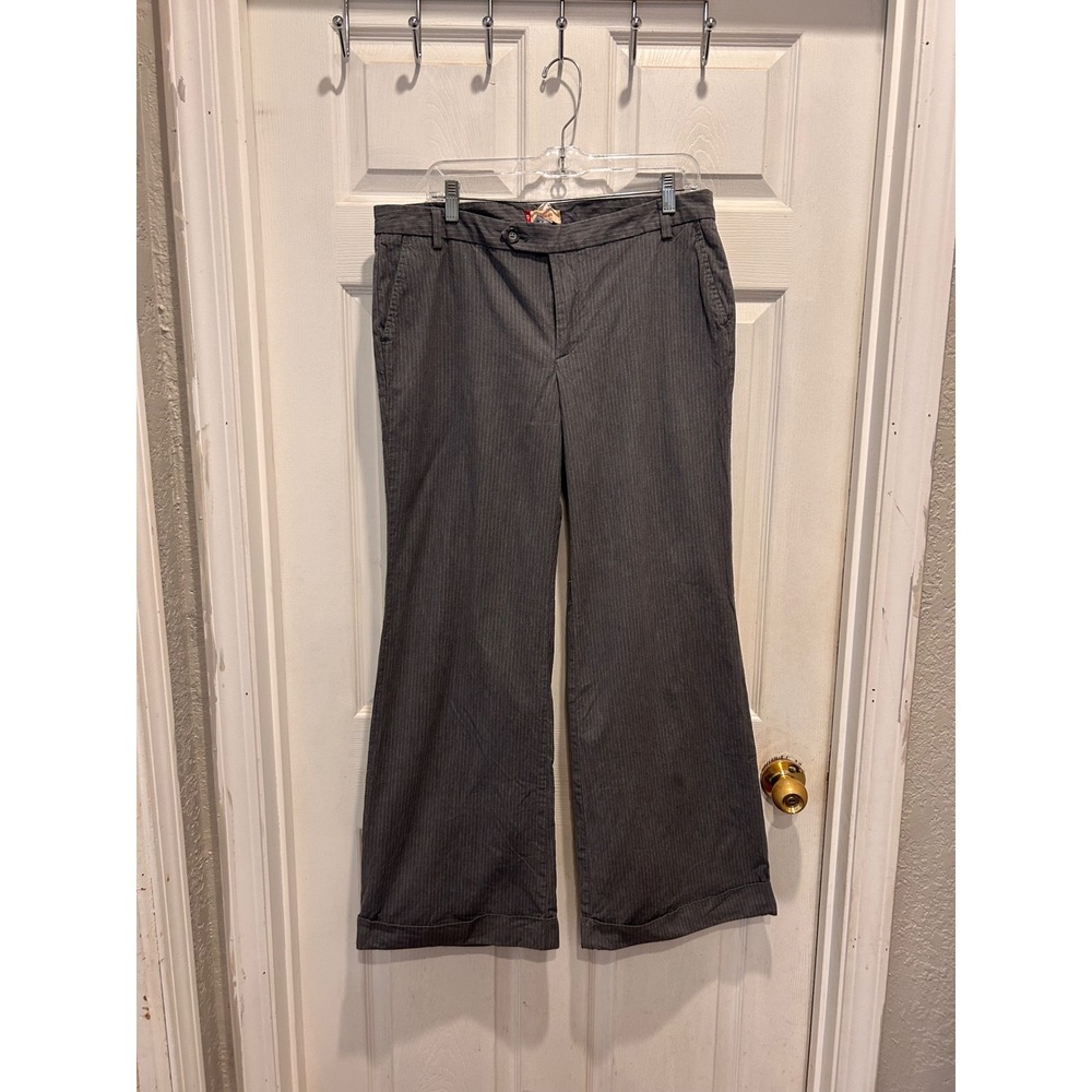 Gap Gray Pinstripe Favorite Trouser Wide Leg‎ Cuffed Pants Womens 12 Reg Vintage